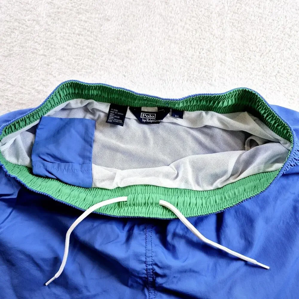 Polo Ralph Lauren Swim Trunks Mens Blue XL Green Lined Pony Logo Beach Casual